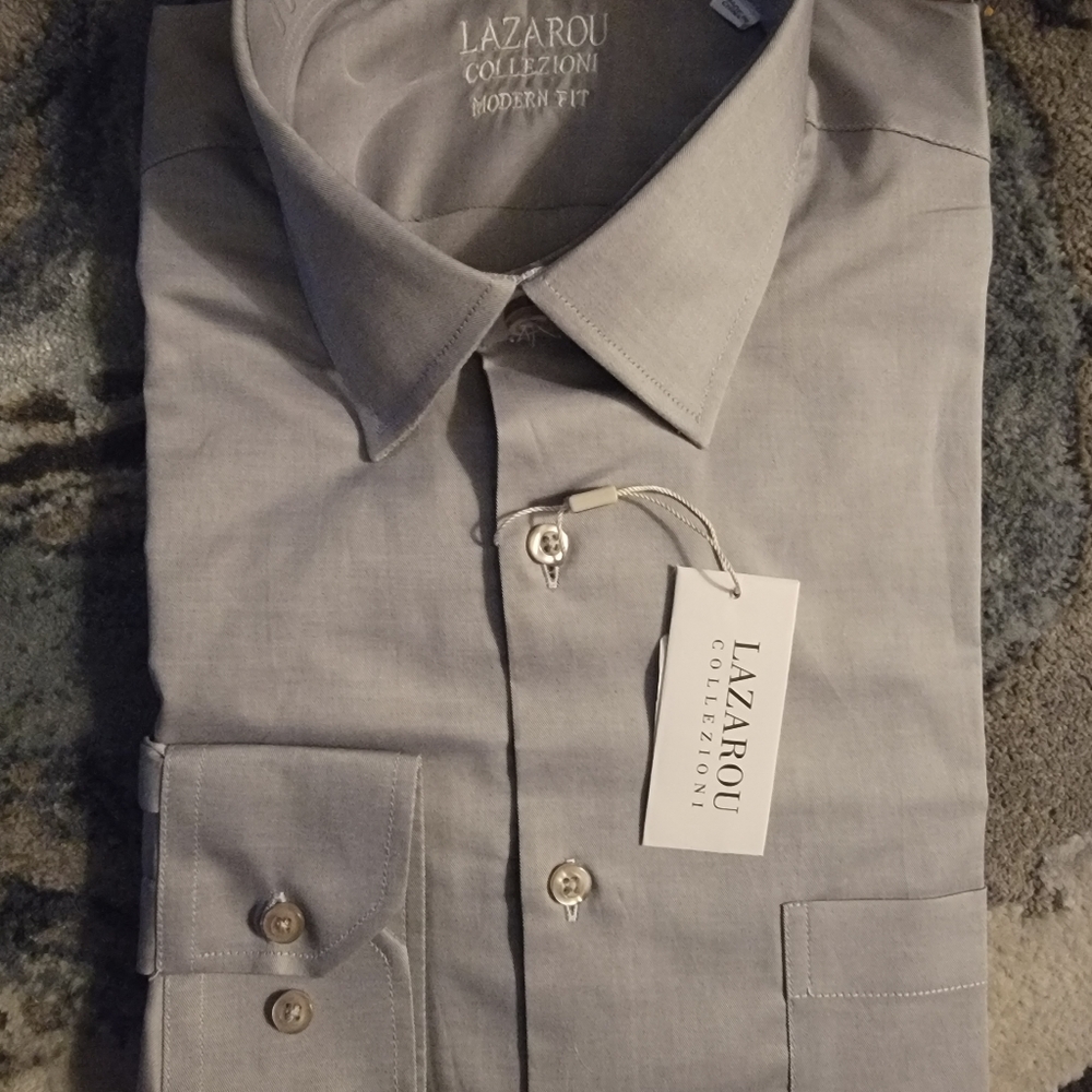 NWT- LAZAROU Collectioni- Grey Mens Long Sleeve Dress Shirt.  15 1/2 - 34/35